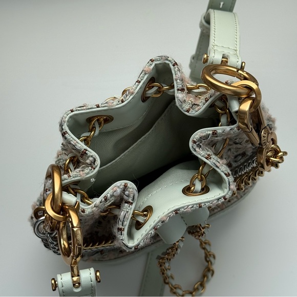 Charles & Keith Dancer Tweed Drawstring Bucket Bag (Mint Green) - Picture 4 of 7